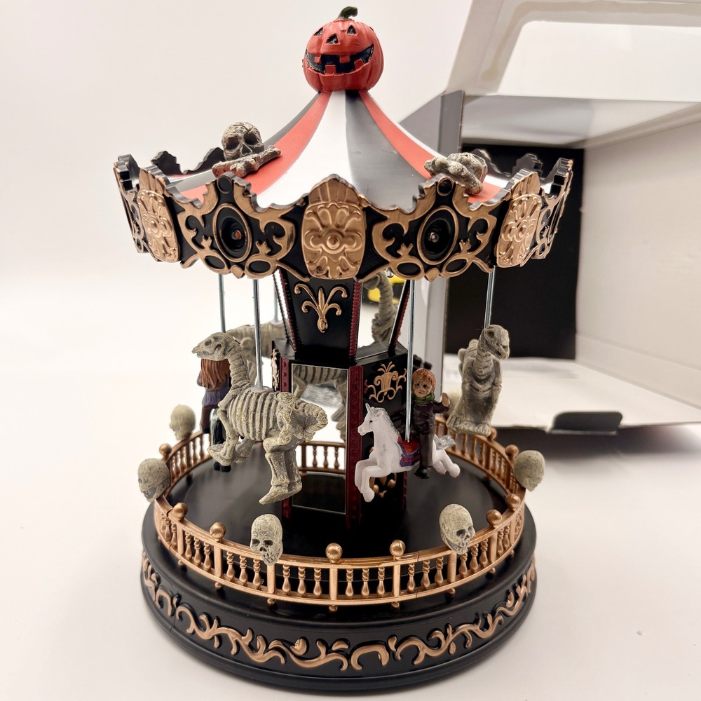 Spooky Hollow Halloween Carousel Tabletop Decor Dinosaur Skeletons Skulls Whimsy